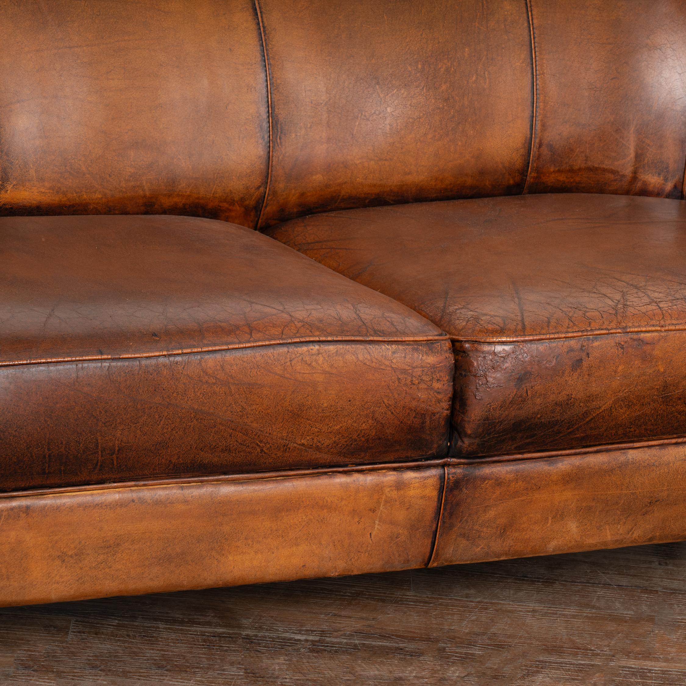 20th Century Vintage Brown Leather 2-Seat Sofa Loveseat from The Netherlands, circa 1960-70
