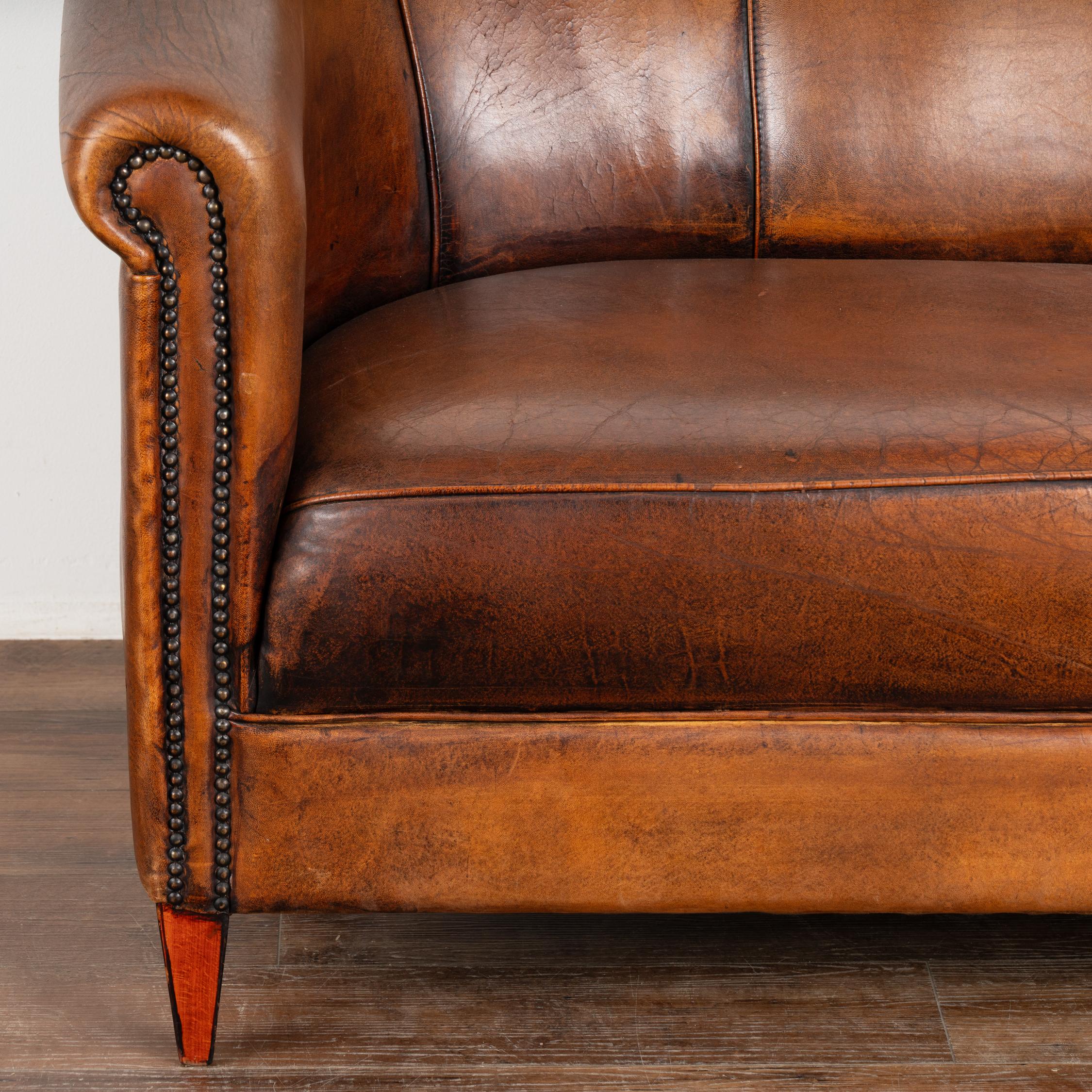 Vintage Brown Leather 2-Seat Sofa Loveseat from The Netherlands, circa 1960-70 1