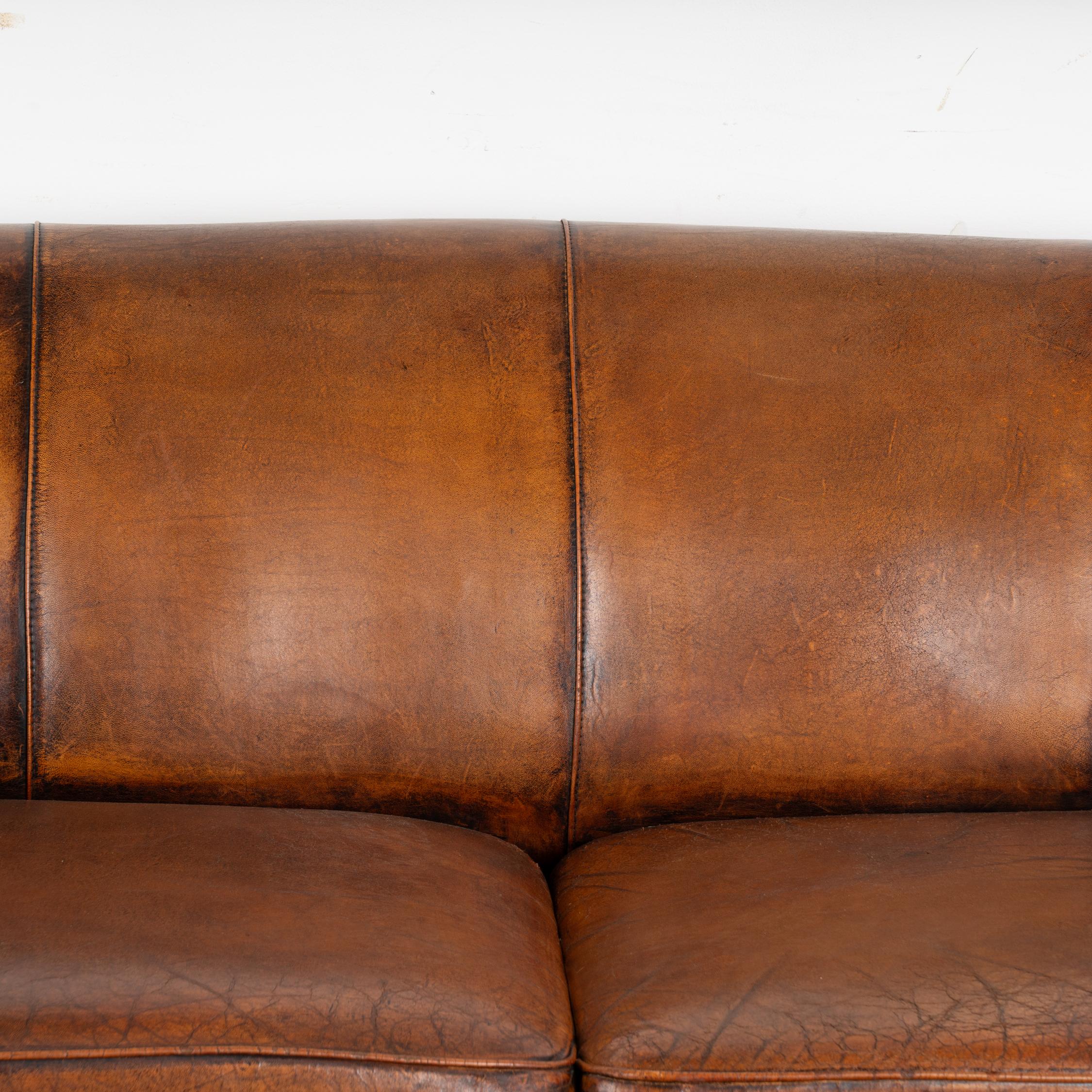 Vintage Brown Leather 2-Seat Sofa Loveseat from The Netherlands, circa 1960-70 2