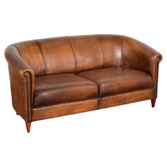 Vintage Brown Leather 2-Seat Sofa Loveseat from The Netherlands, circa 1960-70