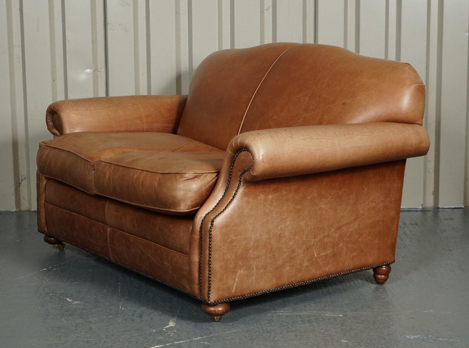 Vintage Brown Leather 2 to 3 Seater Sofa by Laura Ashley 5