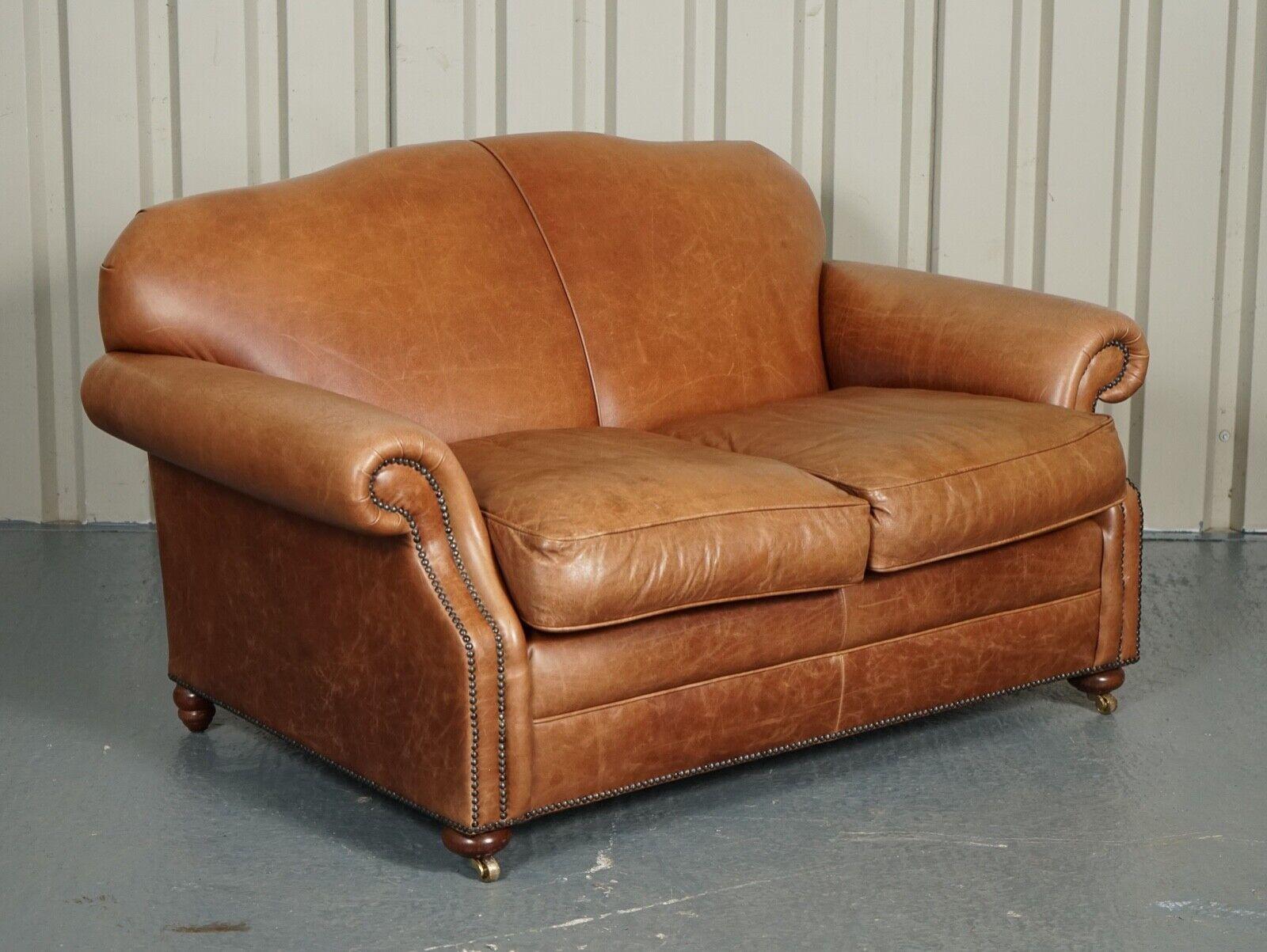 British Vintage Brown Leather 2 to 3 Seater Sofa by Laura Ashley