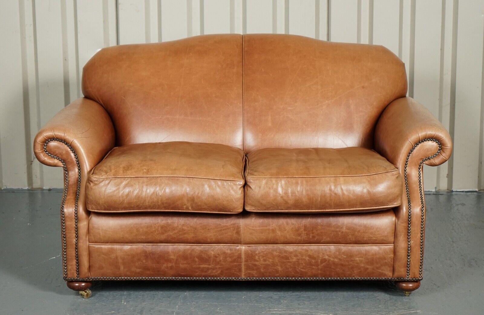 Hand-Crafted Vintage Brown Leather 2 to 3 Seater Sofa by Laura Ashley