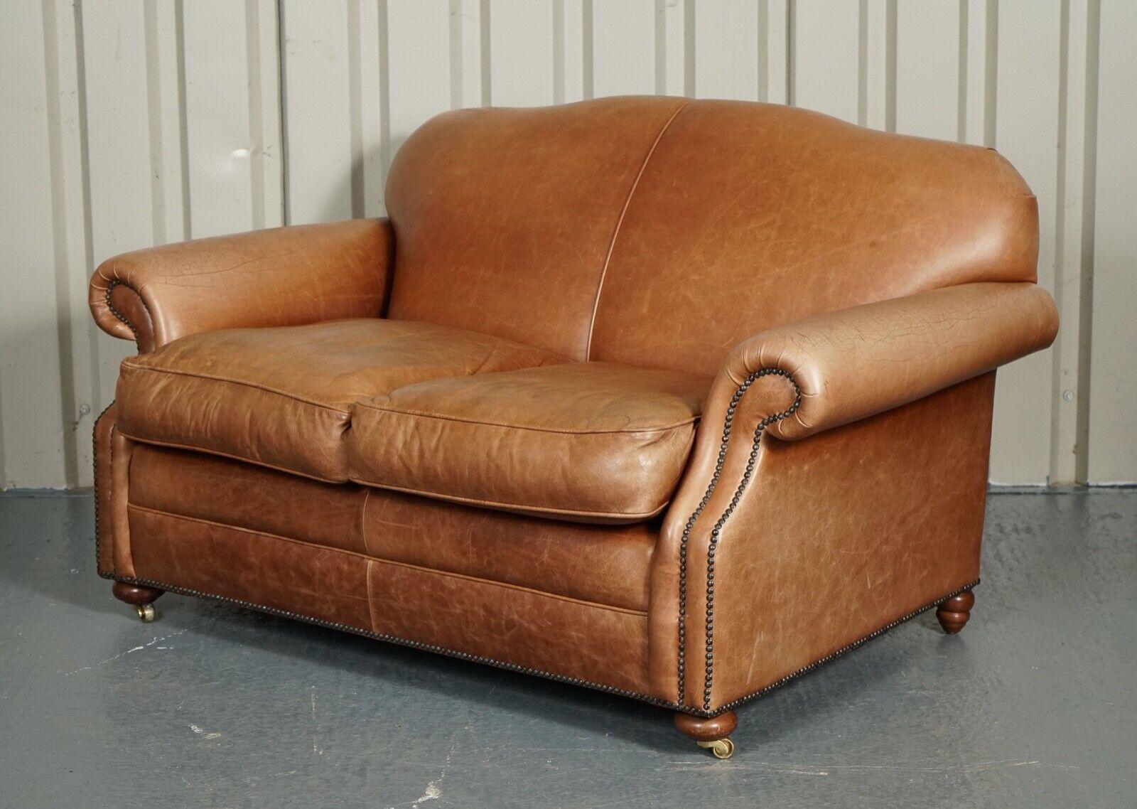 20th Century Vintage Brown Leather 2 to 3 Seater Sofa by Laura Ashley