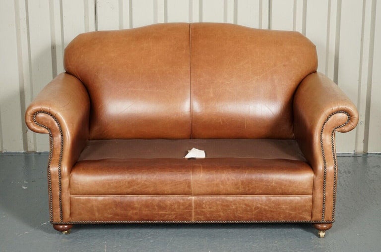 Vintage Brown Leather 2 to 3 Seater Sofa by Laura Ashley at 1stDibs