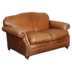 Vintage Brown Leather 2 to 3 Seater Sofa by Laura Ashley
