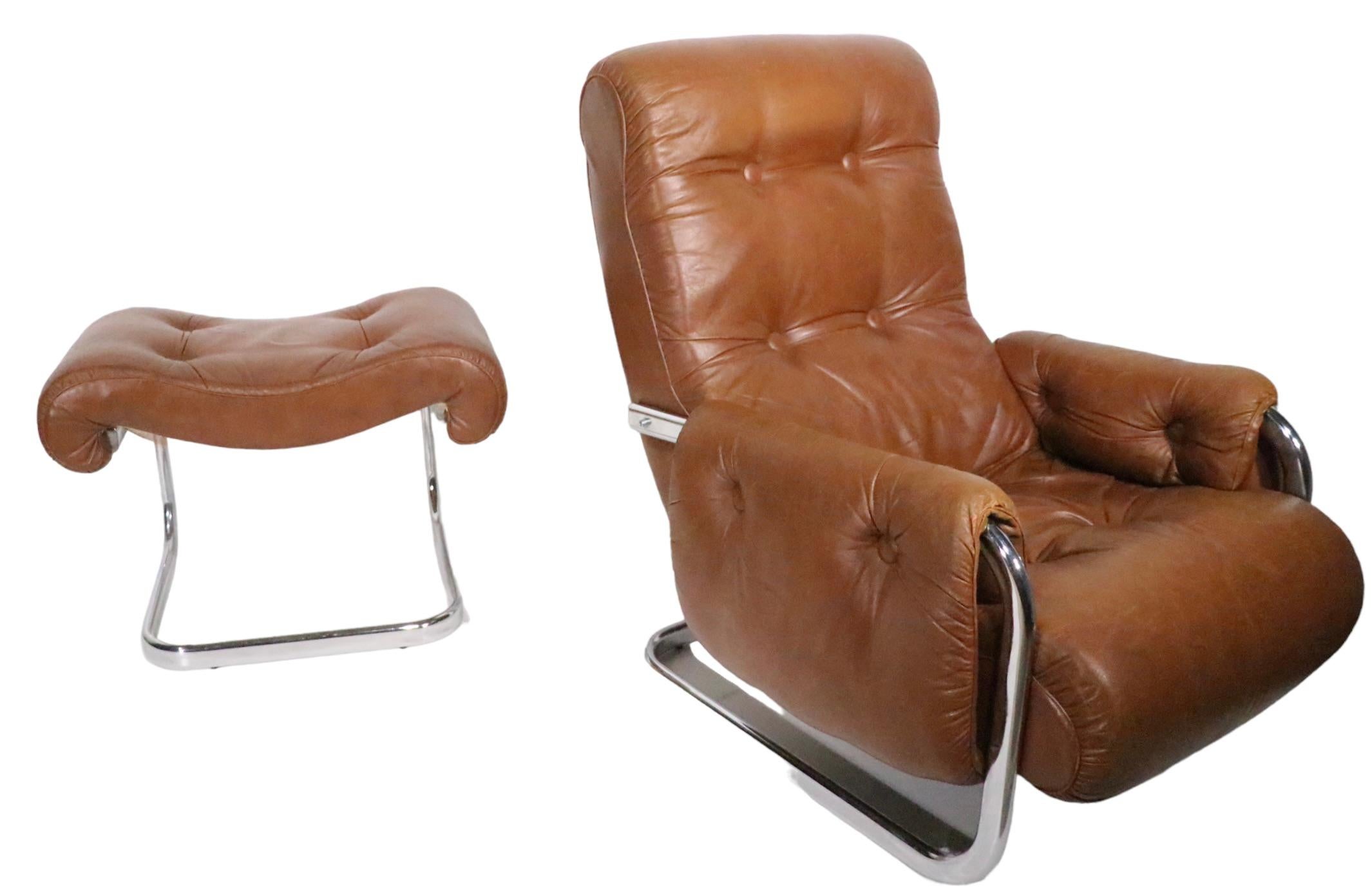 vintage leather chair and ottoman