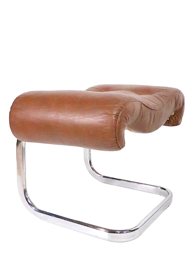Repose-pied vintage en cuir marron, 1970