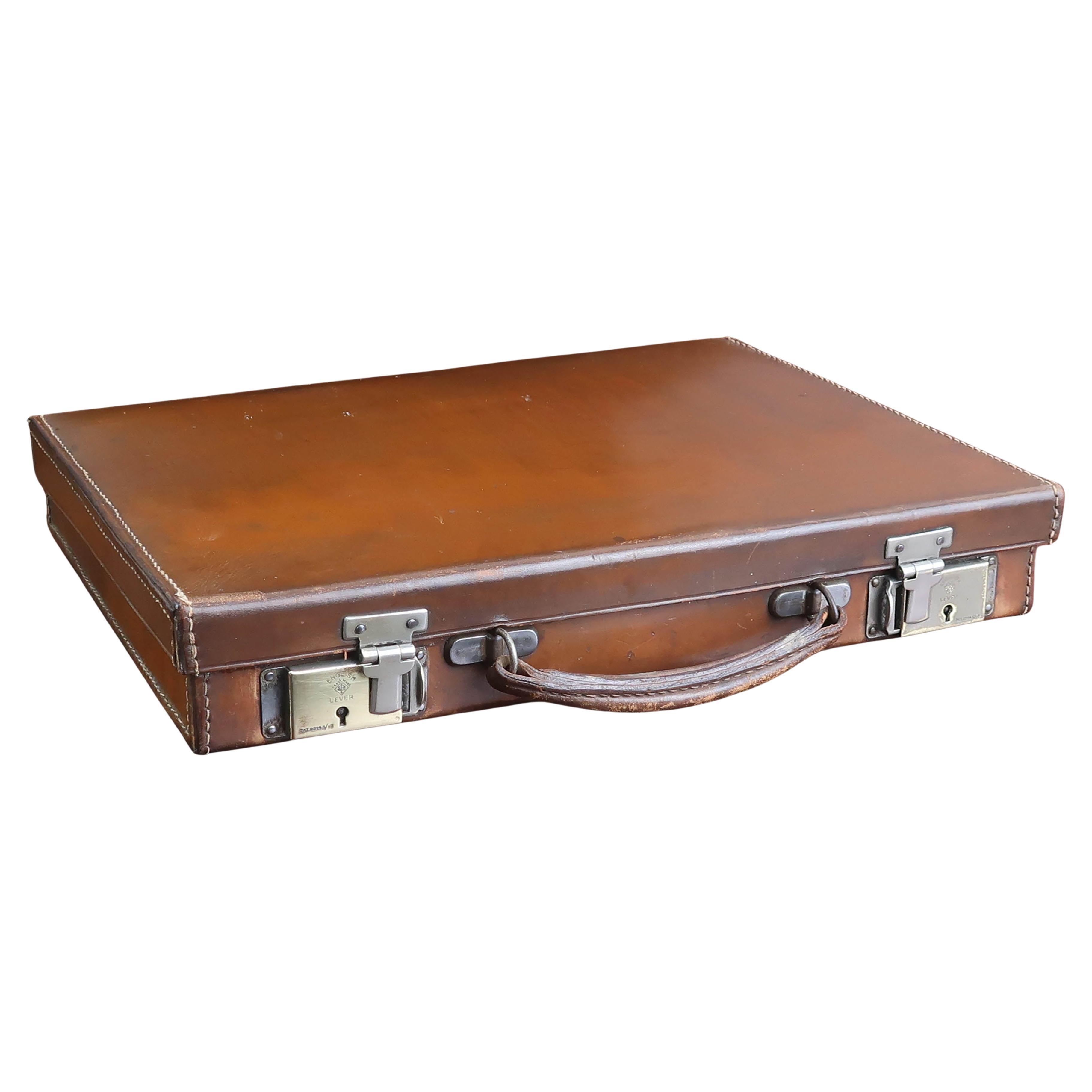 Vintage Brown Leather Attache or Briefcase. English C.1920
