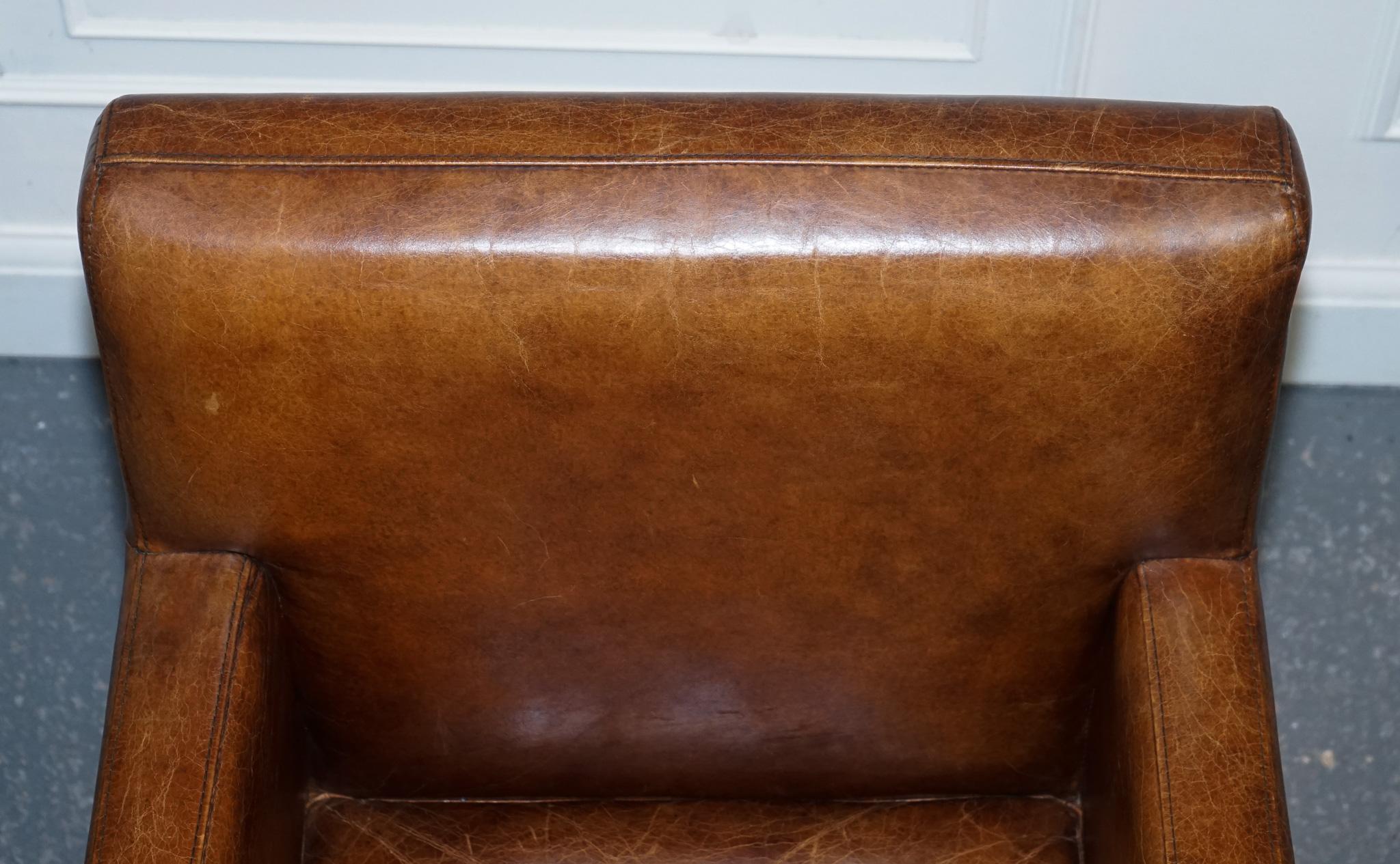 VINTAGE BROWN LEATHER AVIATOR METAL SWIVEL OFFICE CAPTAINS ARMCHAiR For Sale 1