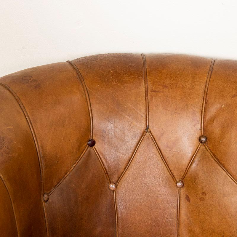 Vintage Brown Leather Barrel Chair Club Chair from Denmark 1