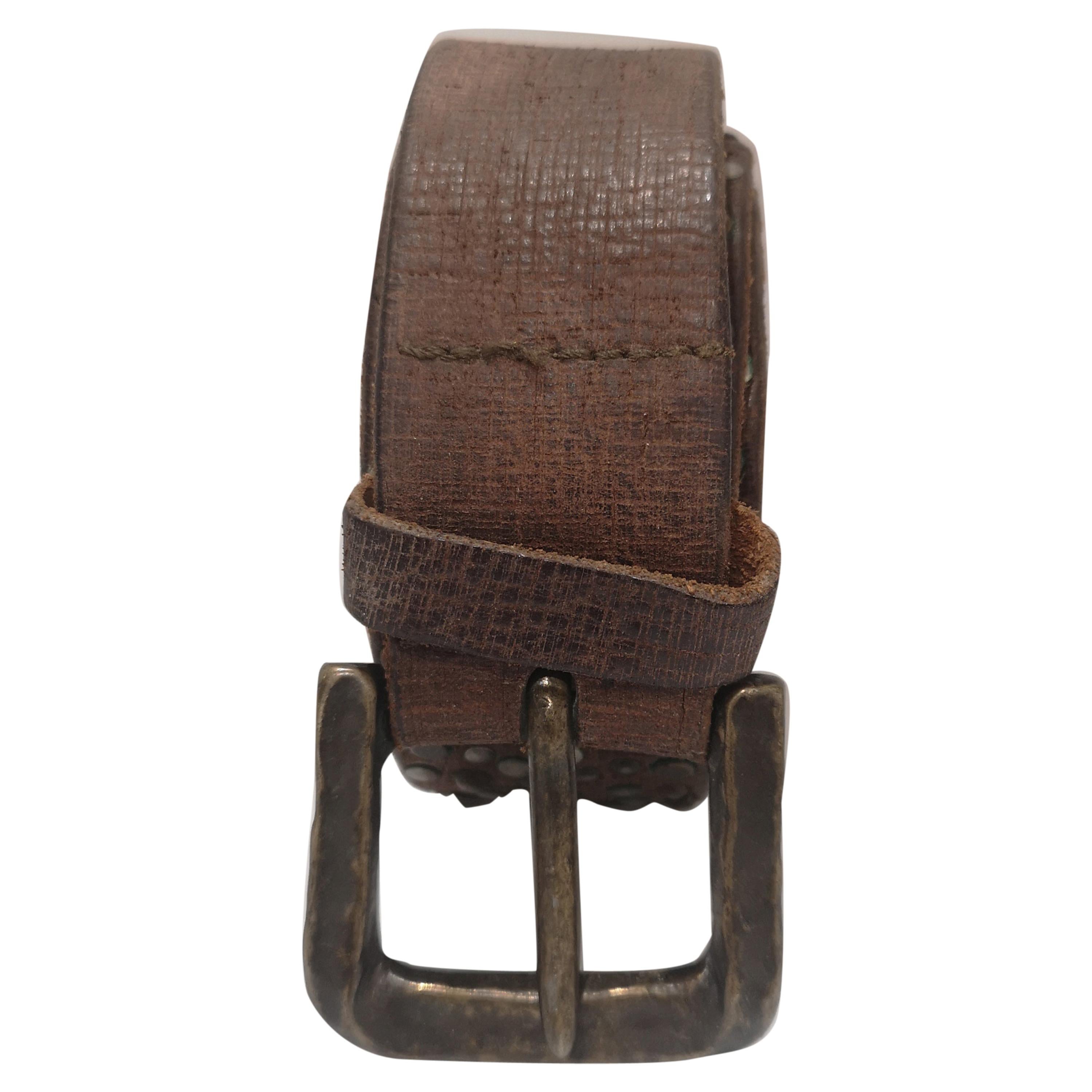 Vintage brown leather belt For Sale