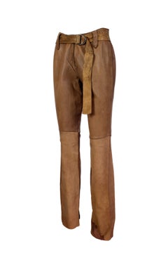 Vintage Brown Leather Biker Trousers Phorms Milano 1980s