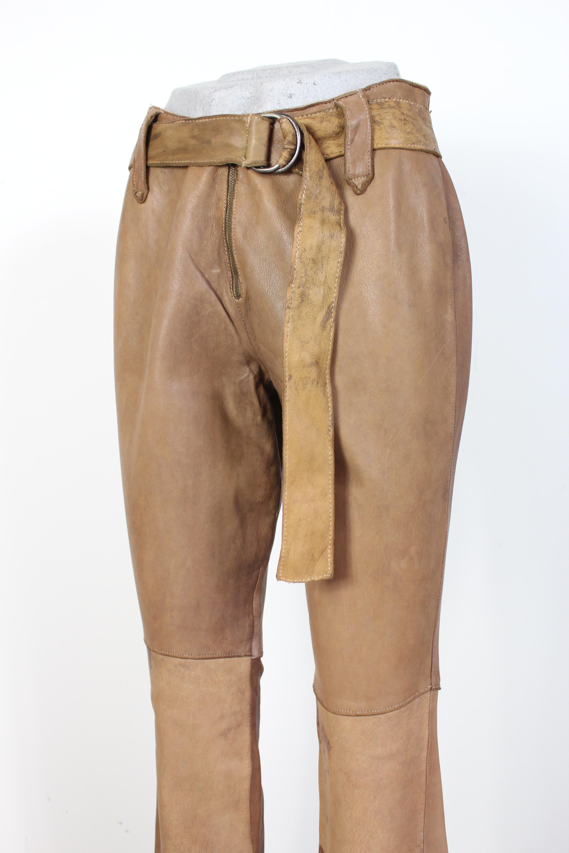 Vintage Brown Leather Biker Trousers Phorms Milano 1980s In New Condition In Brindisi, Bt