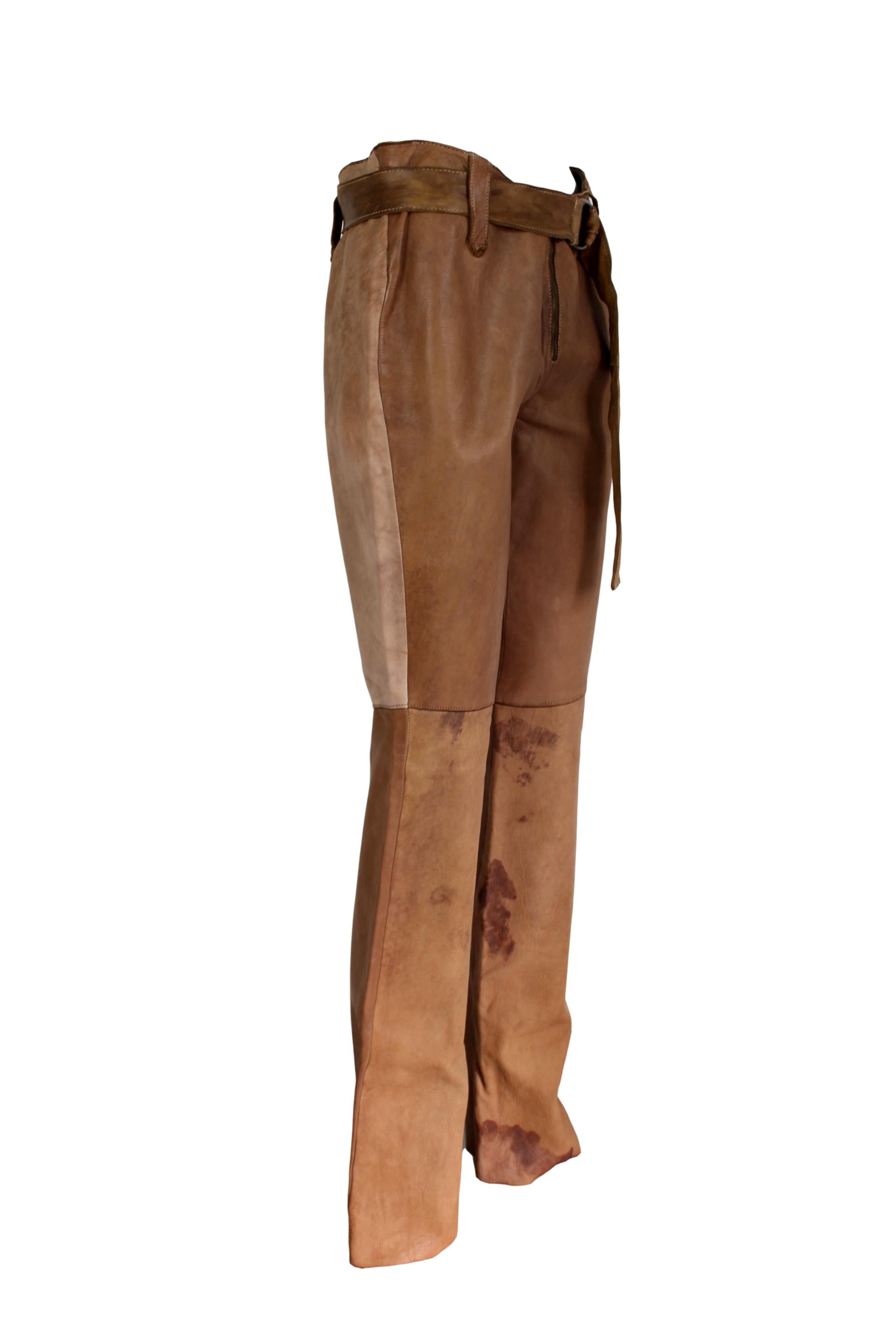 Vintage Brown Leather Biker Trousers Phorms Milano 1980s 2