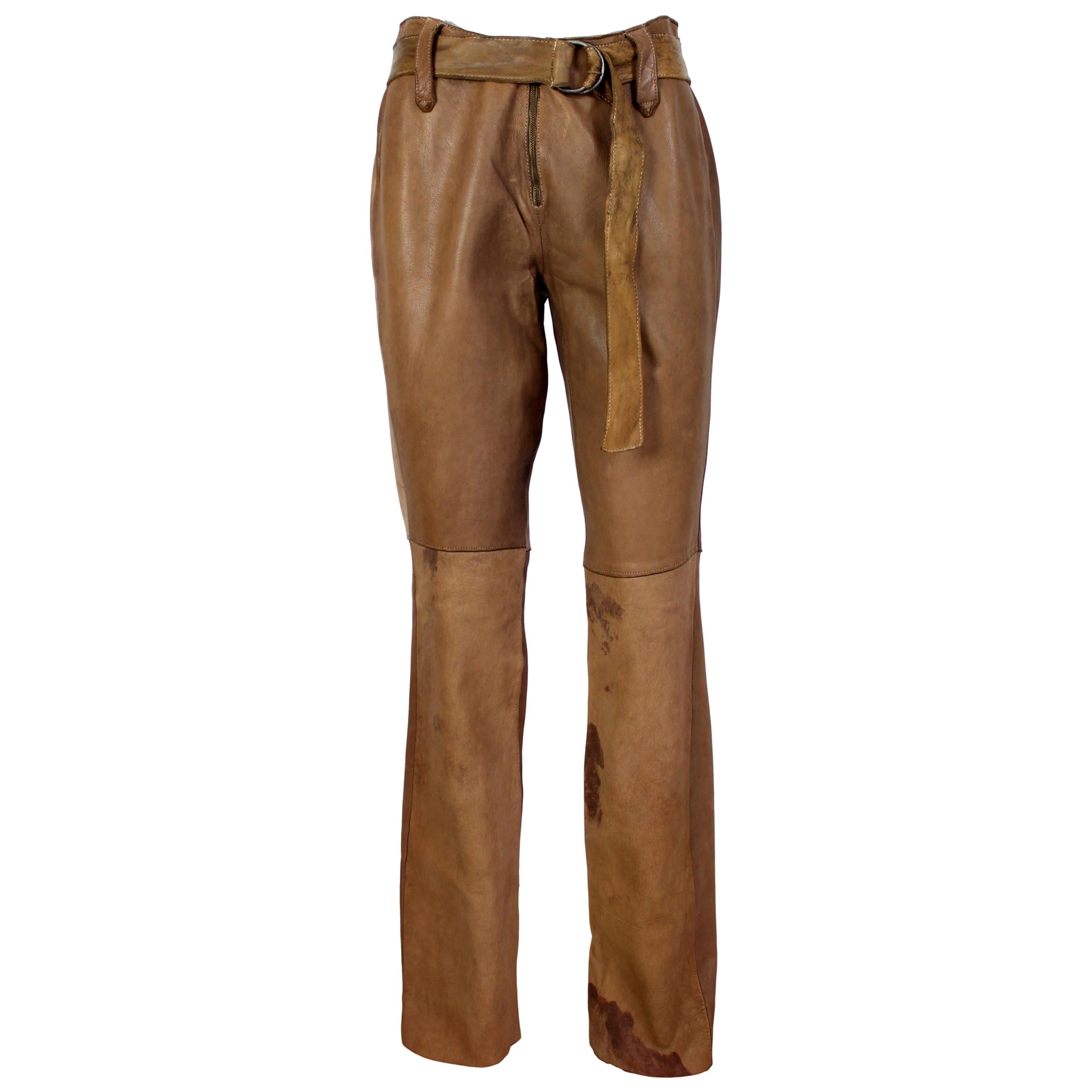 Vintage Brown Leather Biker Trousers Phorms Milano 1980s