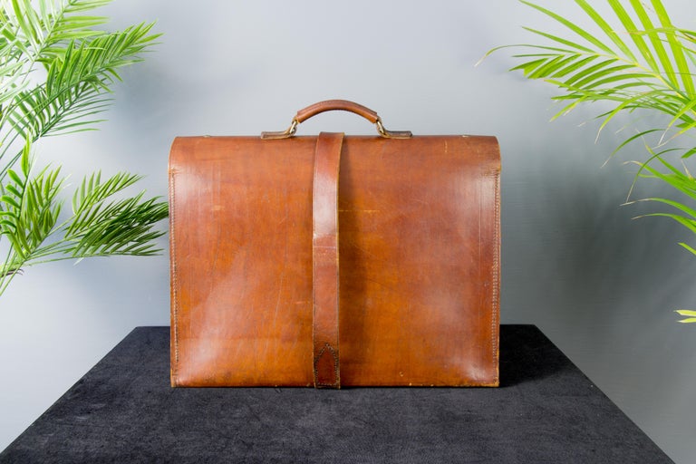Vintage Brown Leather Briefcase Bag with Cheney Locks at 1stDibs