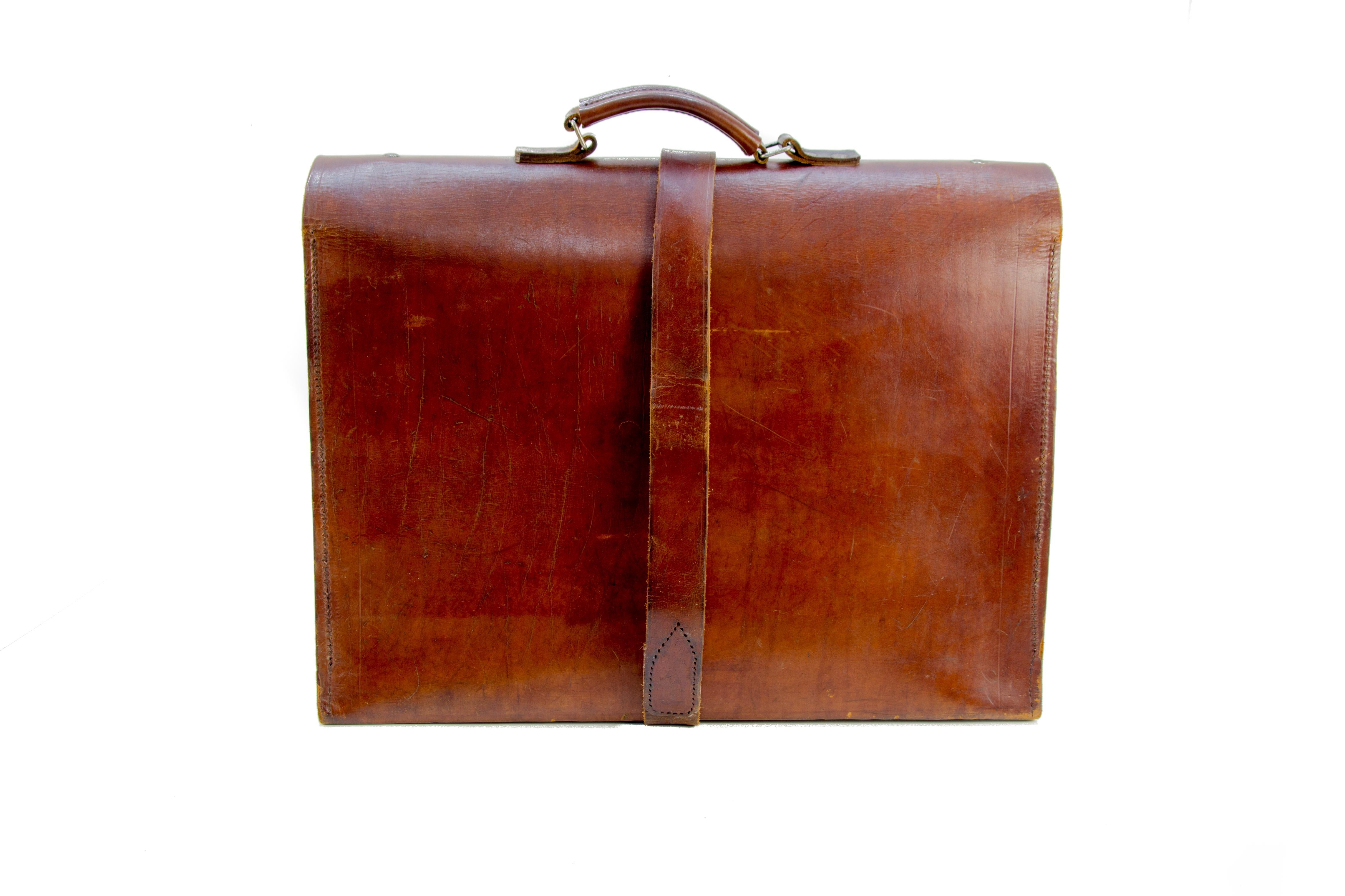 Belgian Vintage Brown Leather Briefcase Bag with Cheney Locks
