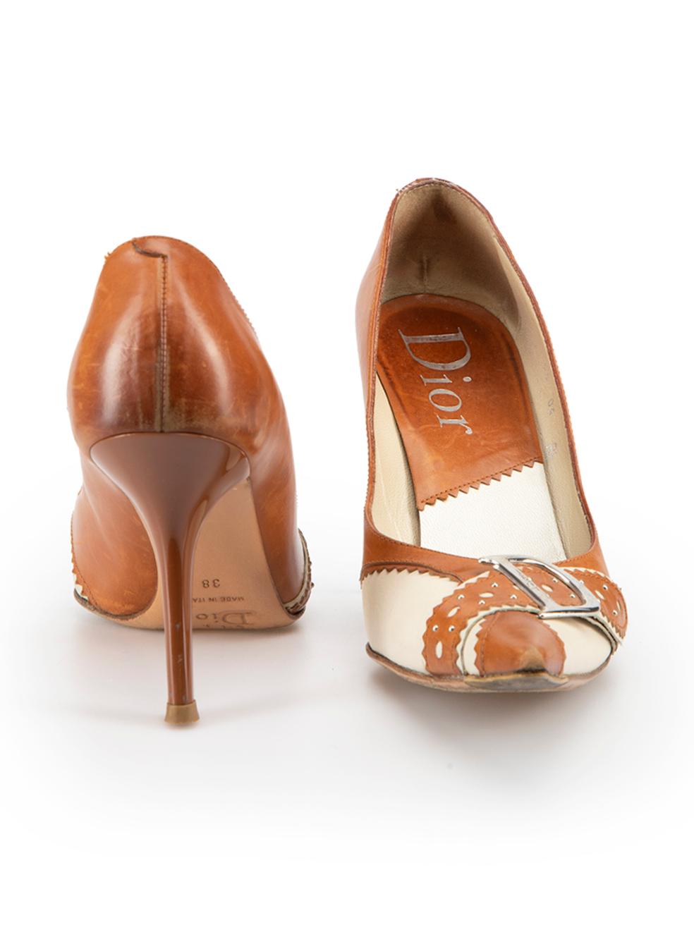 Christian Dior Vintage Brown Leather Brogue Panelled Monogram Pumps Size IT 38 In Good Condition In London, GB