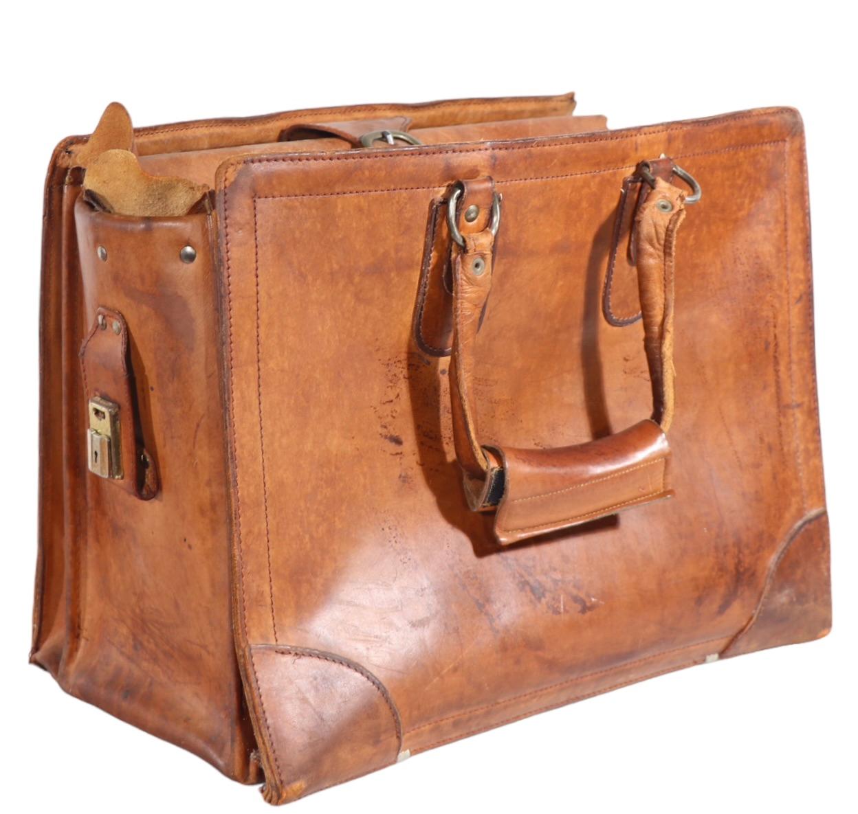 Vintage Brown Leather Carry Bag Suitcase 5
