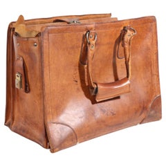 Vintage Brown Leather Carry Bag Suitcase 