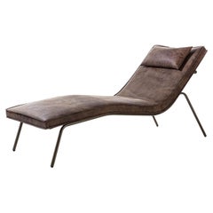 Vintage Brown Leather Chaise Longue