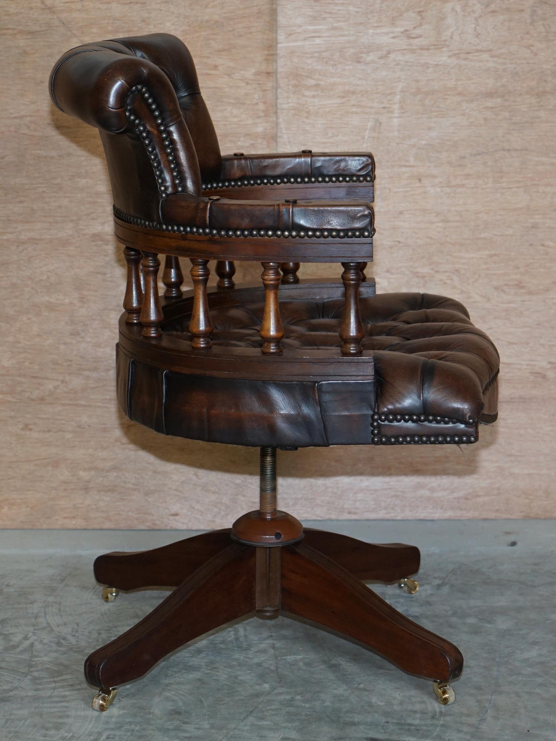 Vintage Brown Leather Chesterfield Captains Directors Chair with Coil Base 6