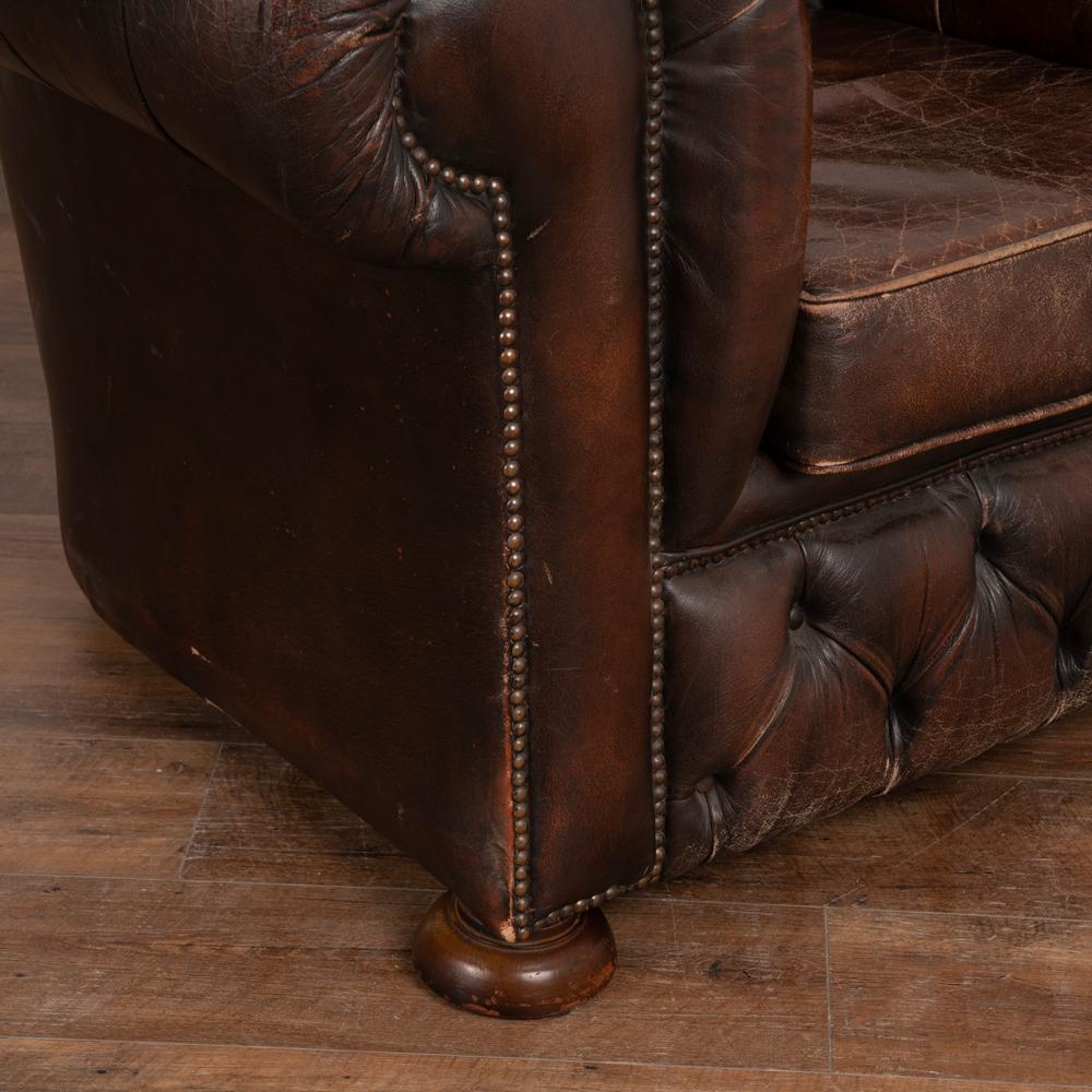 Vintage Brown Leather Chesterfield Club Chair, England circa 1950-60 5