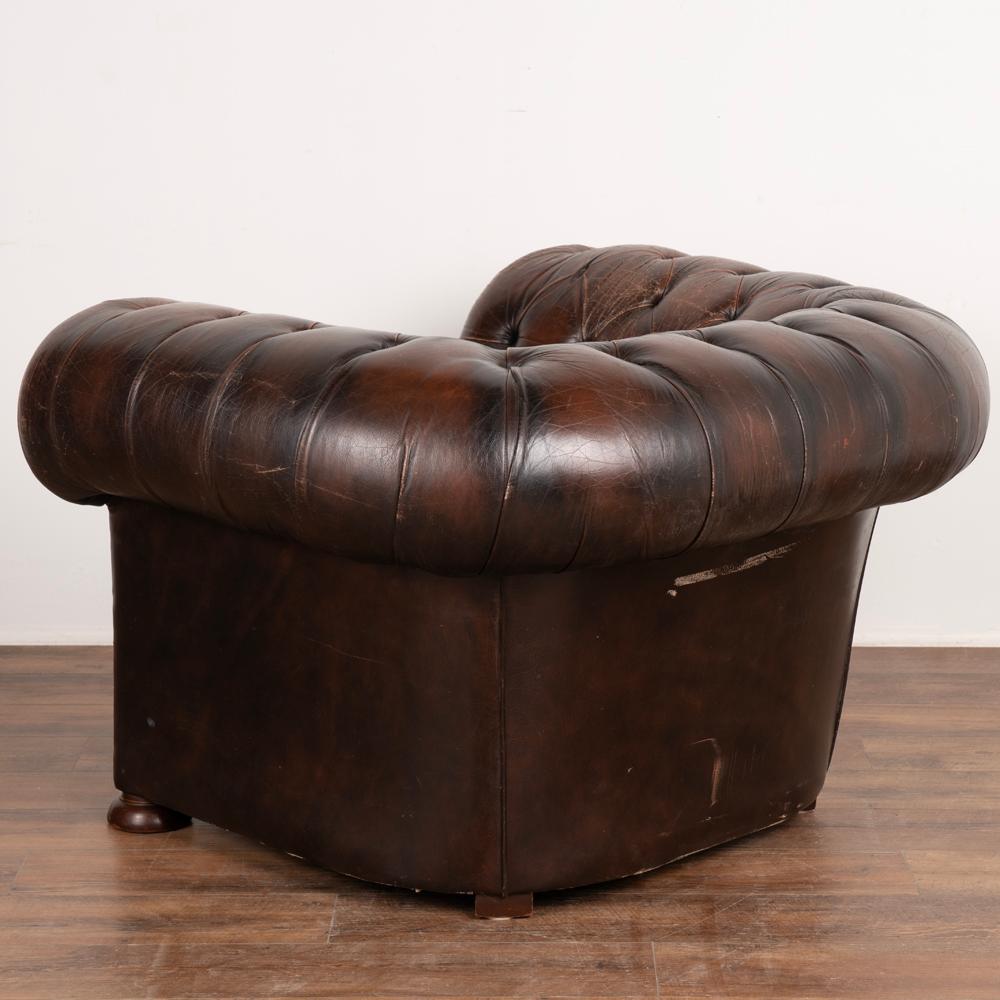 Vintage Brown Leather Chesterfield Club Chair, England circa 1950-60 In Good Condition In Round Top, TX