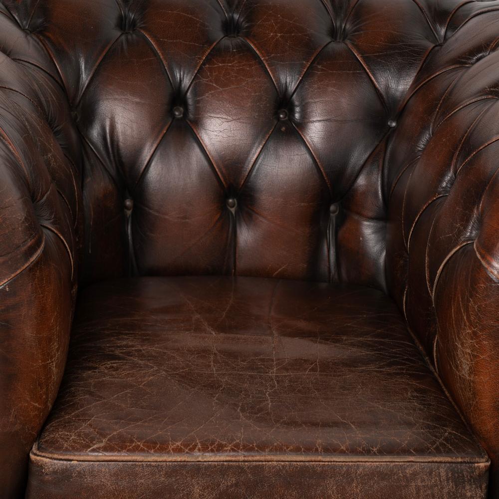 20th Century Vintage Brown Leather Chesterfield Club Chair, England circa 1950-60