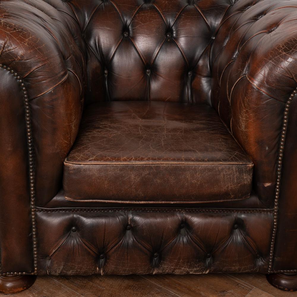 Vintage Brown Leather Chesterfield Club Chair, England circa 1950-60 1