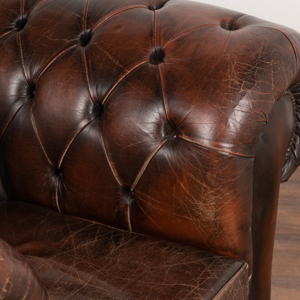 Vintage Brown Leather Chesterfield Club Chair, England circa 1950-60 2