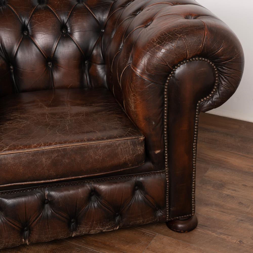 Vintage Brown Leather Chesterfield Club Chair, England circa 1950-60 4