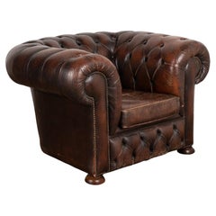 Vintage Brown Leather Chesterfield Club Chair, England circa 1950-60