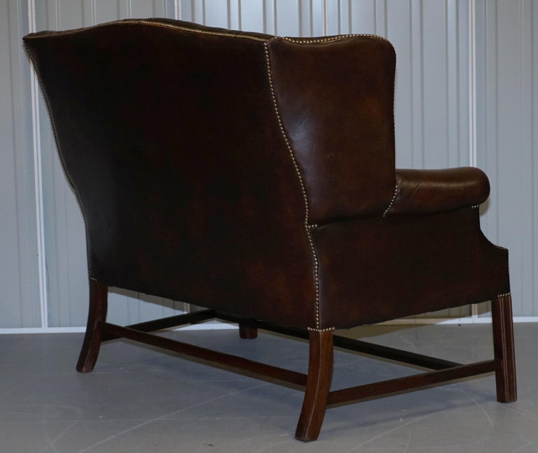 Vintage Brown Leather Chesterfield Fully Tufted Wingback Two Seat Sofa ...