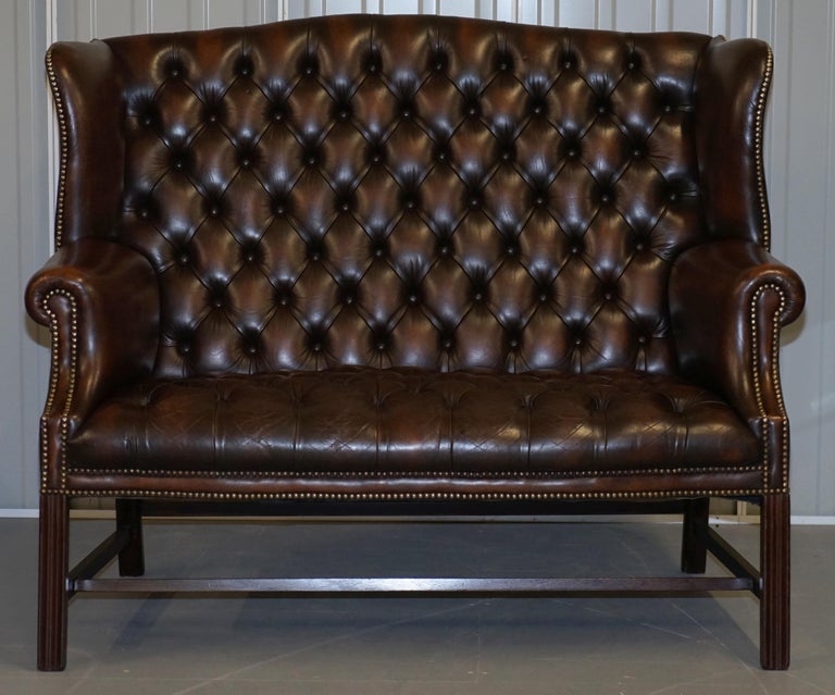 Vintage Brown Leather Chesterfield Fully Tufted Wingback Two Seat Sofa ...