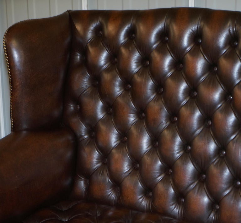 Vintage Brown Leather Chesterfield Fully Tufted Wingback Two Seat Sofa ...