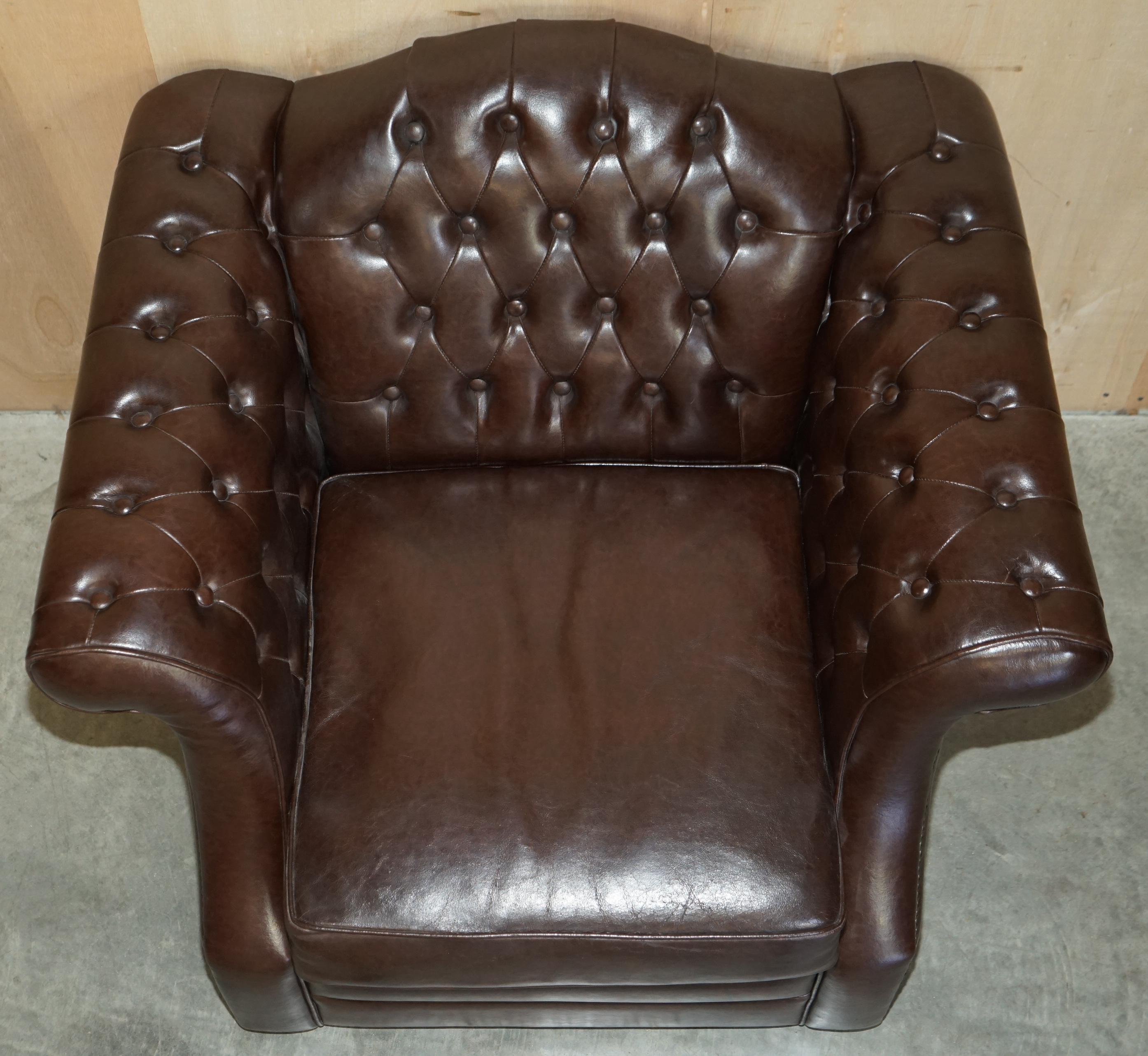 Vintage Brown Leather Chesterfield Pair of Armchairs & Two Seat Sofa Suite 13