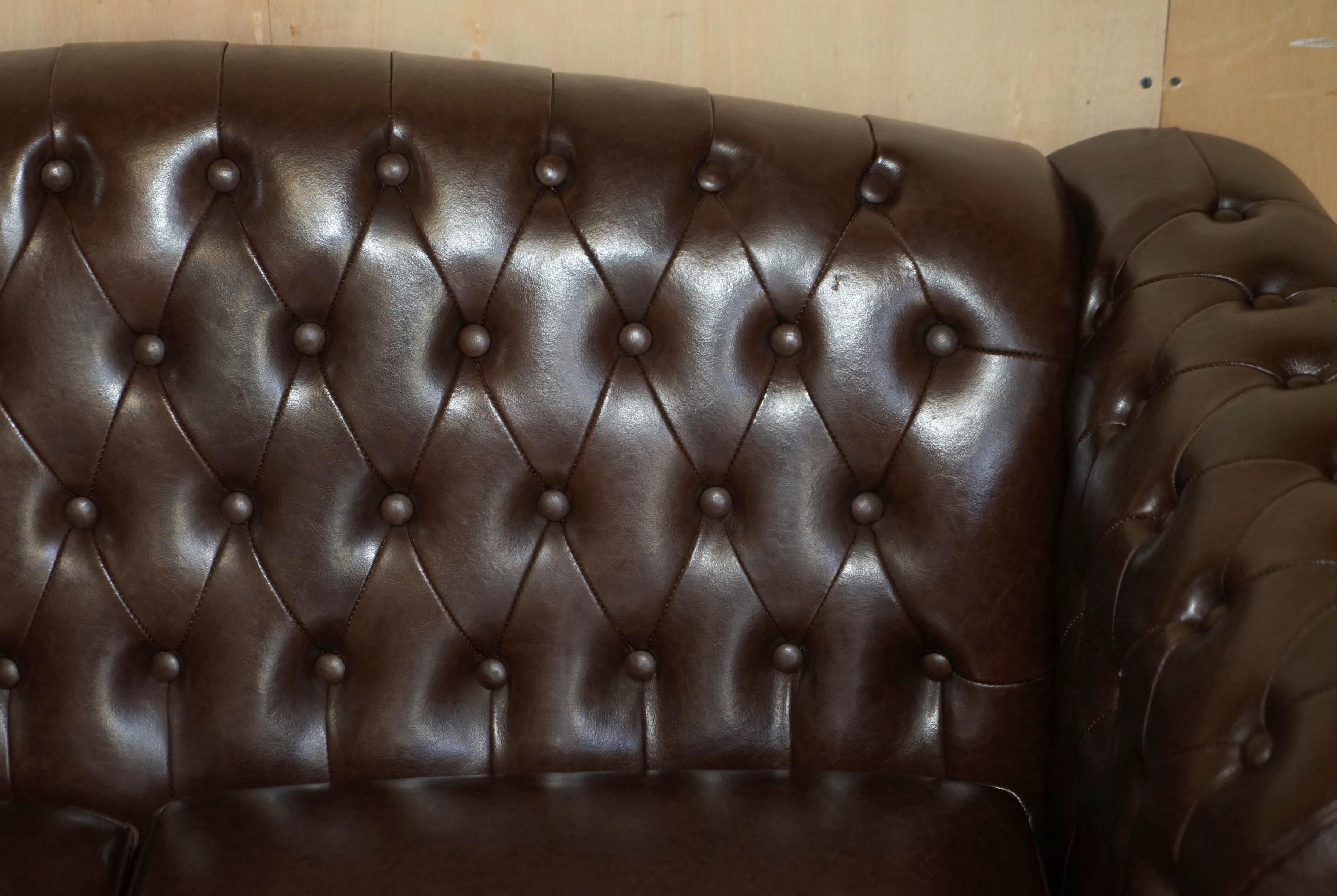 Vintage Brown Leather Chesterfield Pair of Armchairs & Two Seat Sofa Suite 1