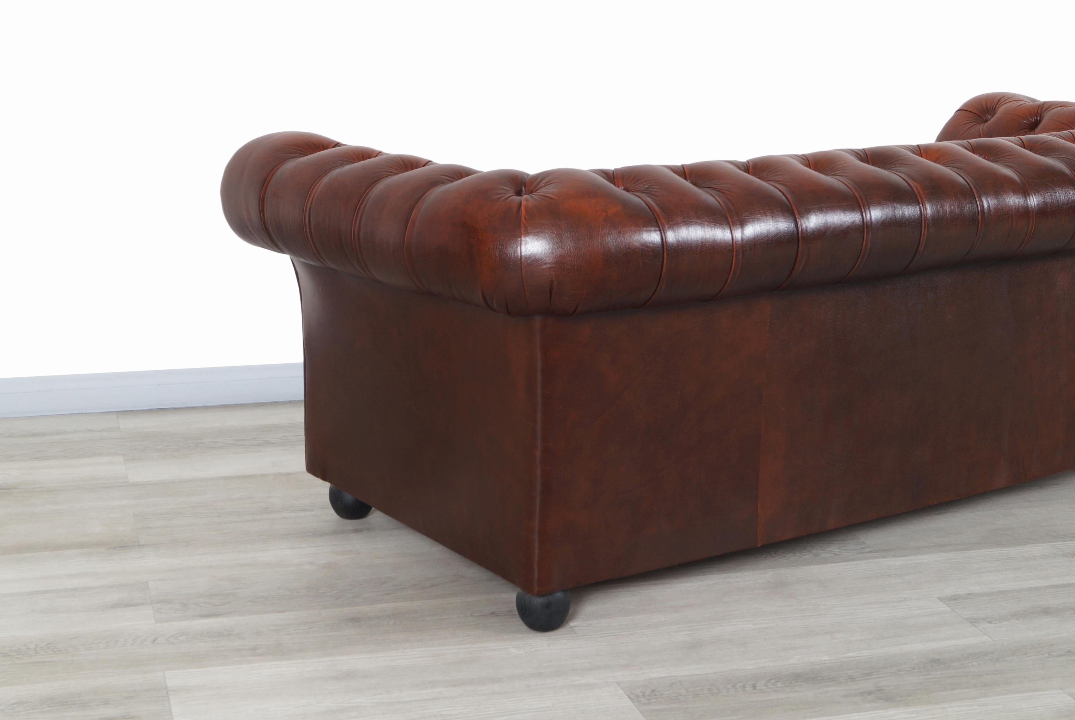 Vintage Brown Leather Chesterfield Sofa 3