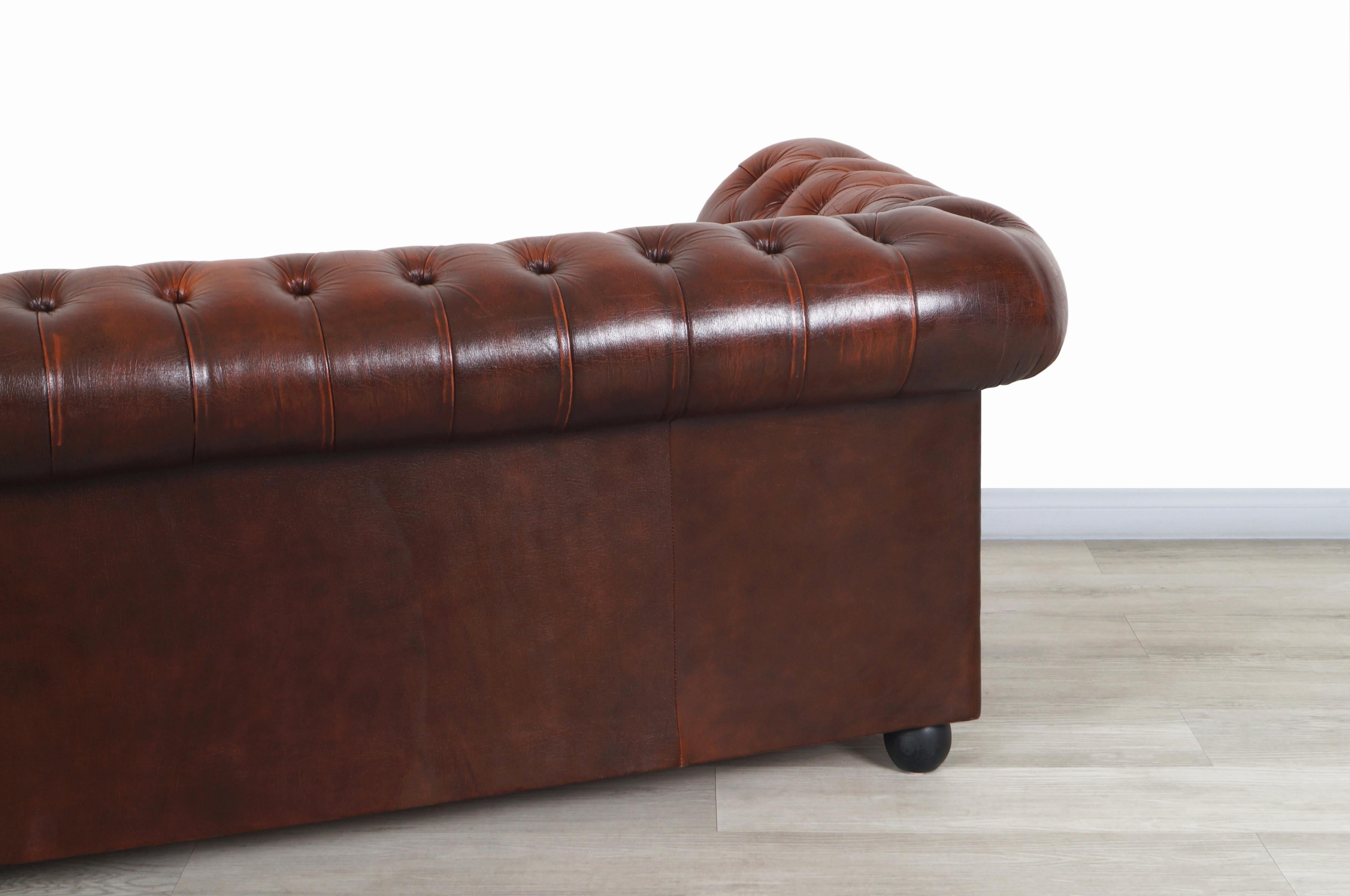 Vintage Brown Leather Chesterfield Sofa 4