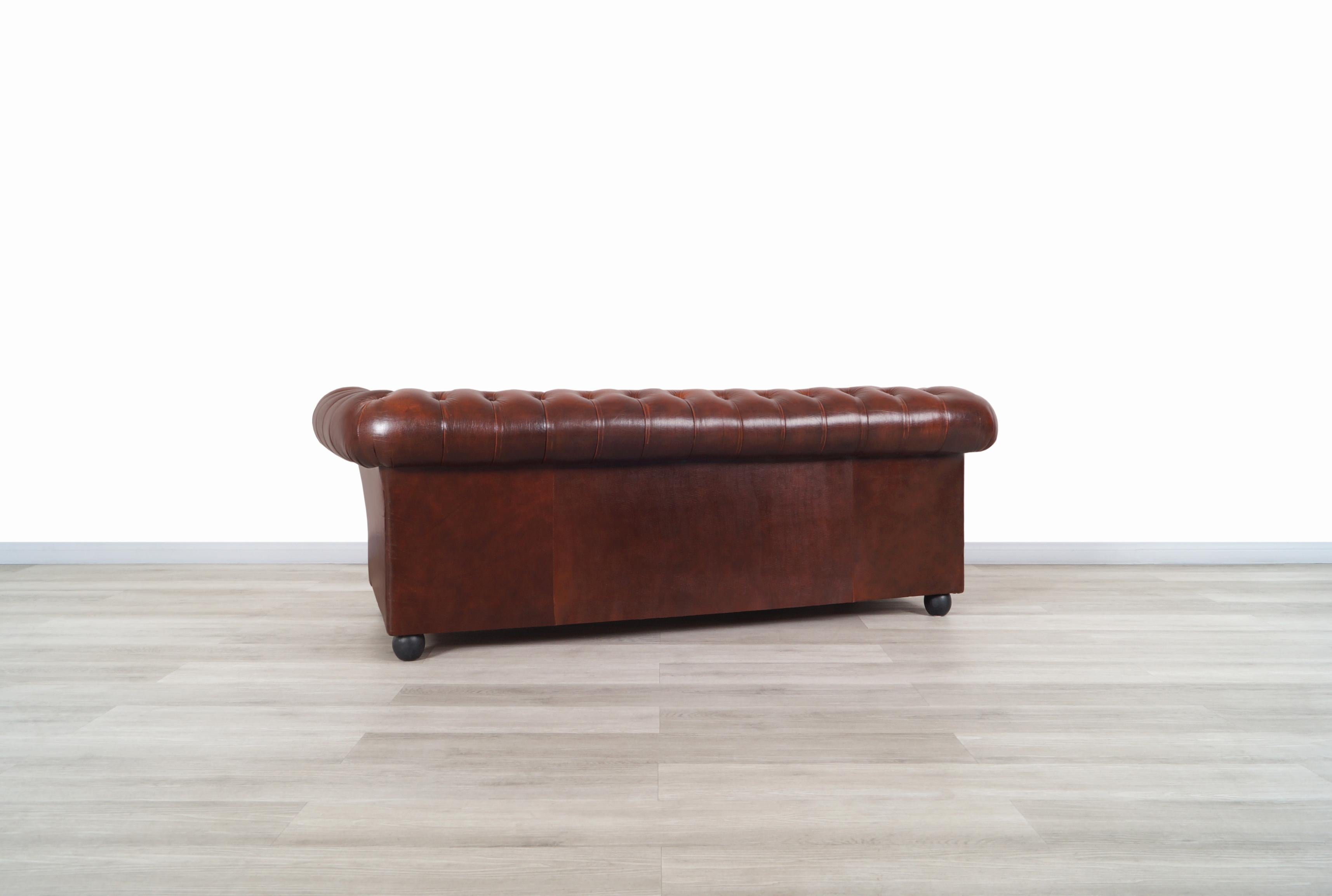 Vintage Brown Leather Chesterfield Sofa 2