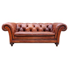 Vintage Brown Leather Chesterfield Sofa by Baker Furniture, Circa 1950’s