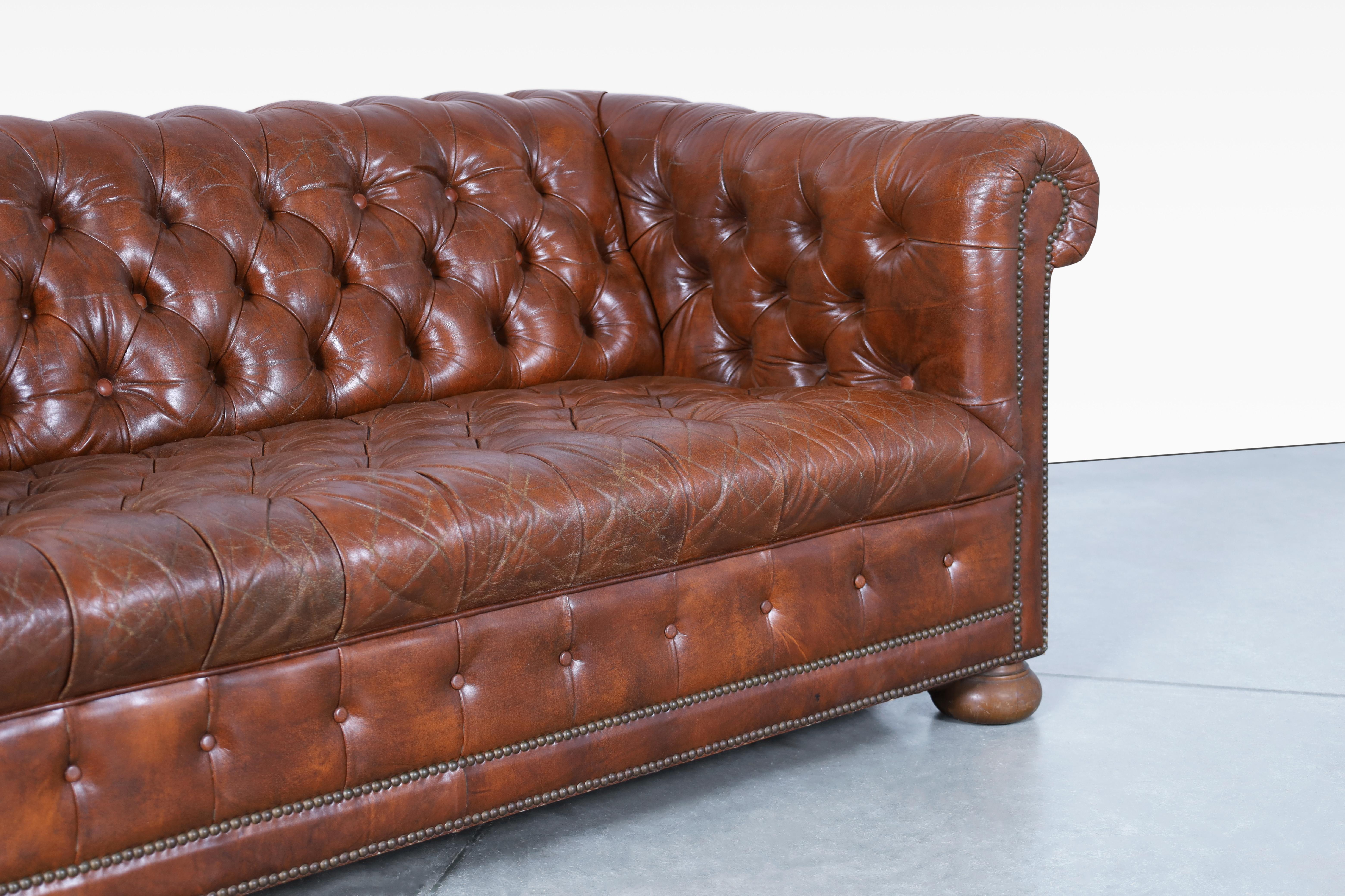 Vintage Brown Leather Chesterfield Sofa For Sale at 1stDibs