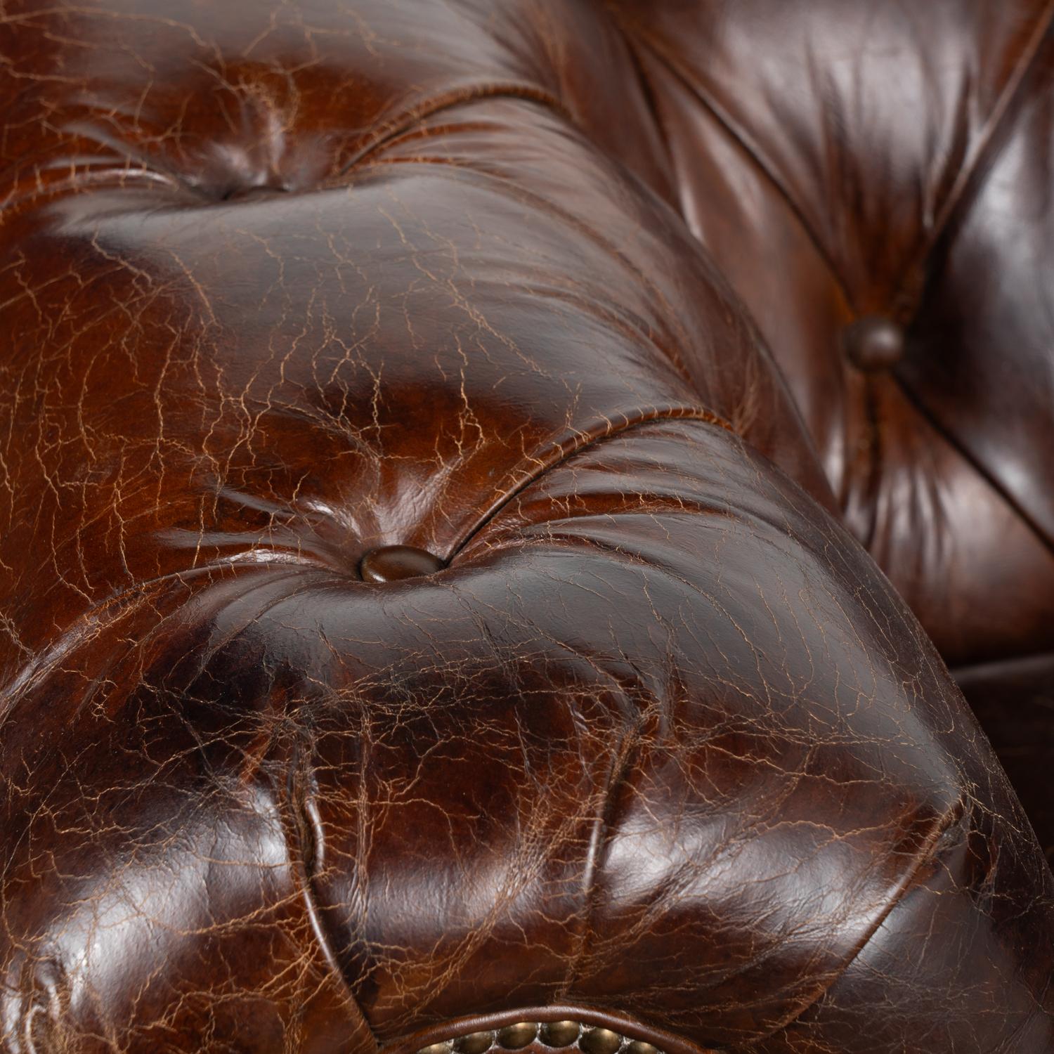 Vintage Brown Leather Chesterfield Two Seat Sofa Loveseat, England ...