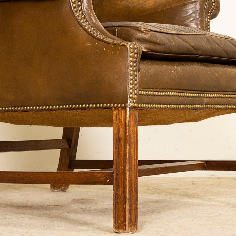 Vintage Brown Leather Chesterfield Wingback Chair from England 8