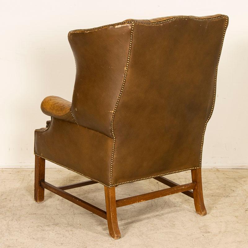 20th Century Vintage Brown Leather Chesterfield Wingback Chair from England