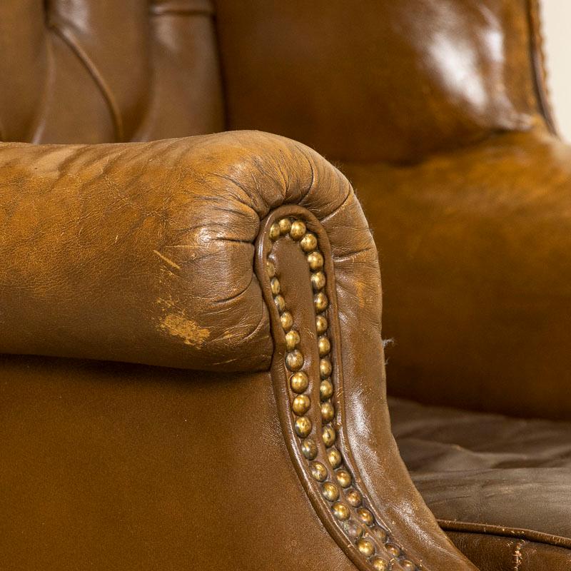 Vintage Brown Leather Chesterfield Wingback Chair from England 3