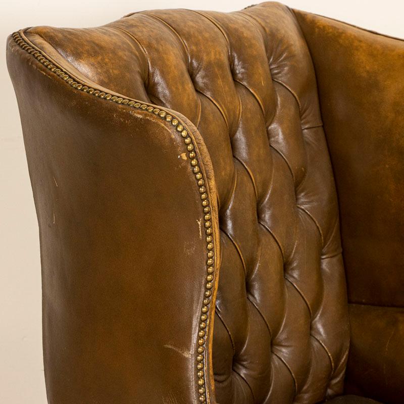 Vintage Brown Leather Chesterfield Wingback Chair from England 4