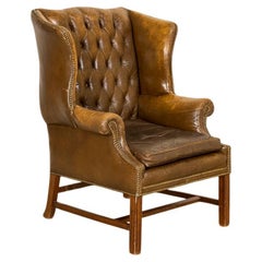 Used Brown Leather Chesterfield Wingback Chair from England